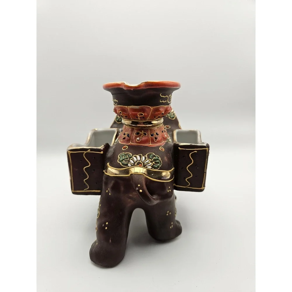 Vtg 1920's/30's Satsuma Moriage Elephant Ashtray Cigarette & Match Holder, Japan